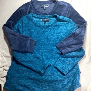 Karen Scott Sport Womens PXL Bundle Velour Sweatshirt & Space Dye Top Blue 2pc
